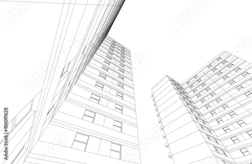 Modern architecture 3d rendering vector illustration 