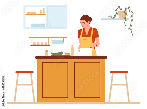 Woman cooking soup. Family recipe homemade food