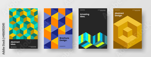Colorful geometric tiles corporate cover illustration bundle. Unique front page A4 design vector template collection.