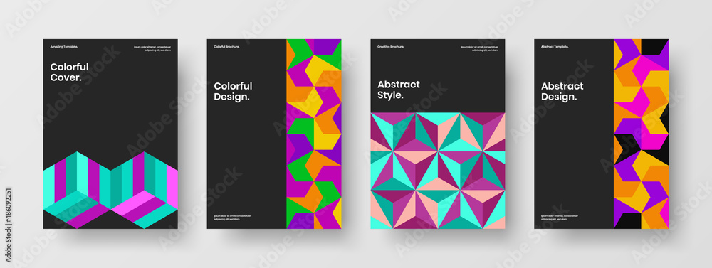 Minimalistic booklet A4 design vector concept composition. Fresh geometric tiles company cover illustration collection.