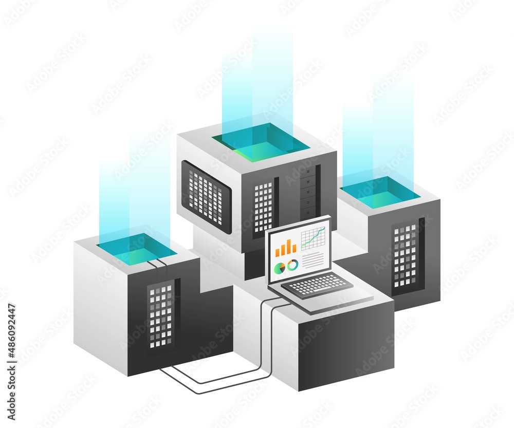 Isometric illustration concept. Server data analysis