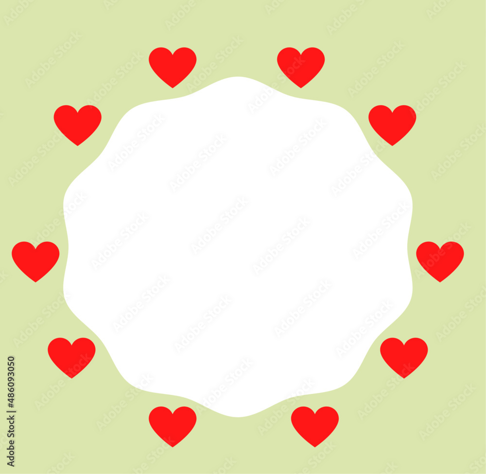 Frame with red hearts on a light background.