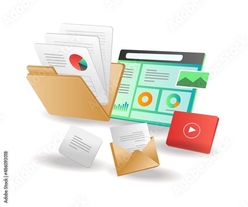 Isometric illustration concept. App web data folder