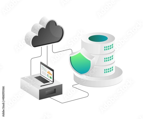 Isometric illustration concept. Analyze cloud server database