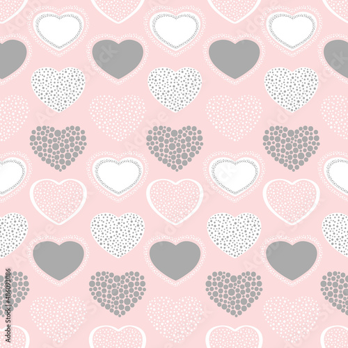 Valentine s Day hand drawn seamless pattern of cute hearts. Colorful romantic doodle sketch vector. Decorative illustration for greeting card  wallpaper  wrapping paper  fabric