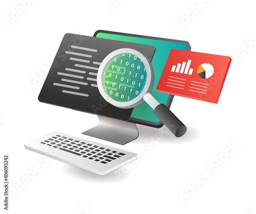 Isometric illustration concept. Recognize the programming language
