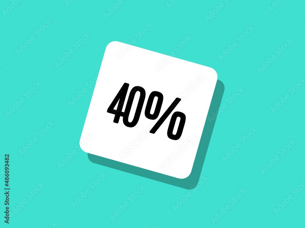 40% on a white sticker. Discount banner. Turquoise background. Forty percent. Promotion card. Offers ad. 40% on a white sticker. Discount banner. Turquoise background. Forty percent. Promotion card. Offers ad.