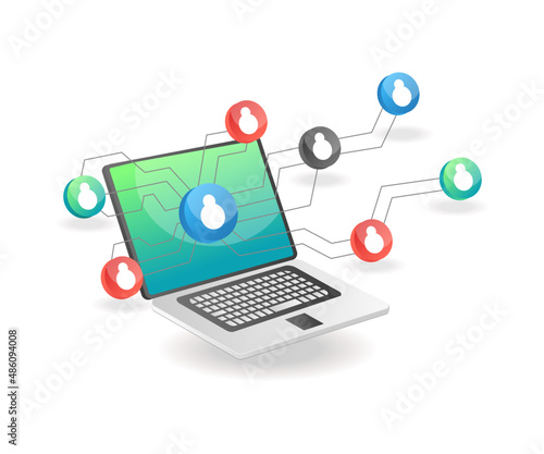 Illustration isometric concept. Computer data account network