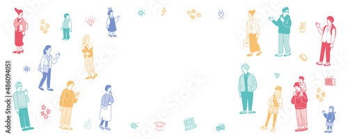 多様性をイメージしたカラフルな沢山の人々のイラスト
