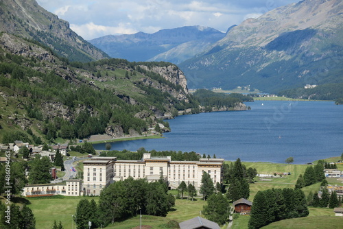 Blick auf Maloja und den Silser See, Graubünden