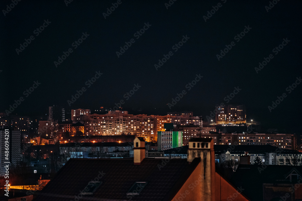 Naklejka premium Night city. Train at night. Night train. Architecture
