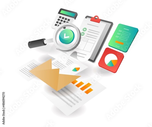 Illustration isometric concept. accounting tax audit