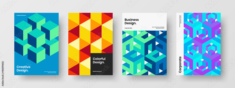 Original journal cover vector design layout collection. Clean mosaic hexagons banner concept set.