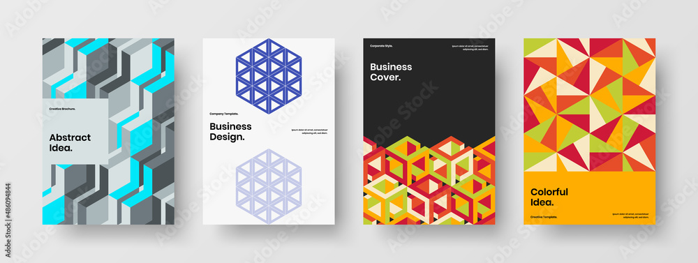 Trendy banner design vector illustration collection. Modern mosaic hexagons catalog cover concept set.