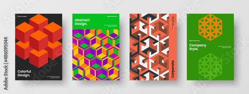 Fresh company cover design vector illustration set. Multicolored mosaic hexagons banner concept collection.