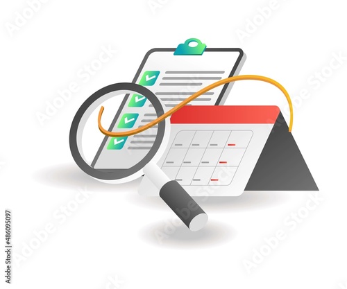 Isometric illustration concept. Looking for business target time schedule