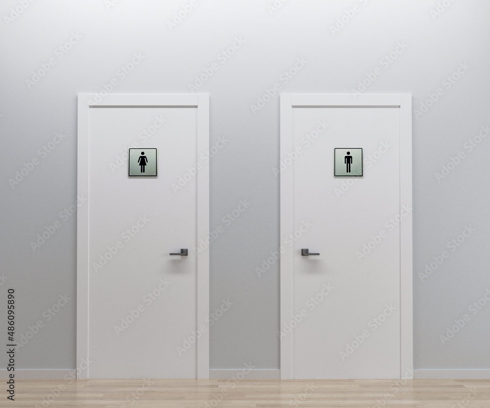 restroom doors men and women, WC doors, 3d render restroom doors men and women, WC doors, 3d render