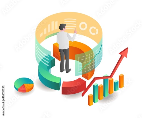 Illustration isometric concept. investment business analysis data