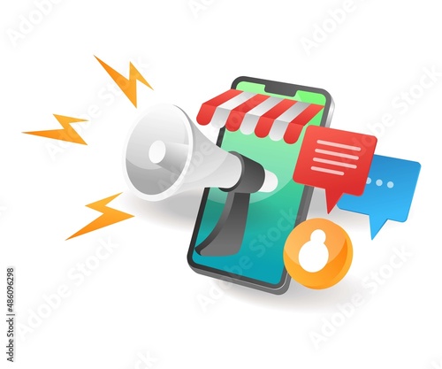 Illustration isometric concept. Digital marketing shopping campaign