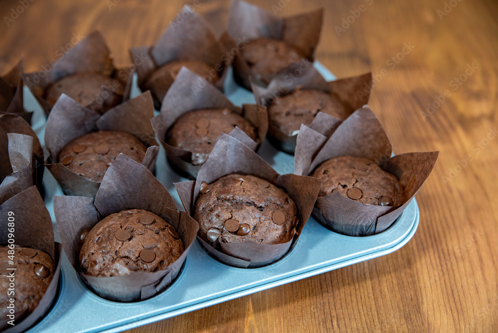 Homemade fresh baked chocolate muffins Homemade fresh baked chocolate muffins