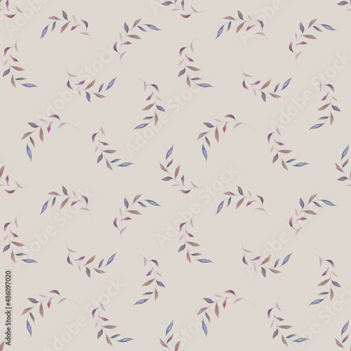 Watercolor seamless dusk background with purple and blue leaves for fabric and wallpaper