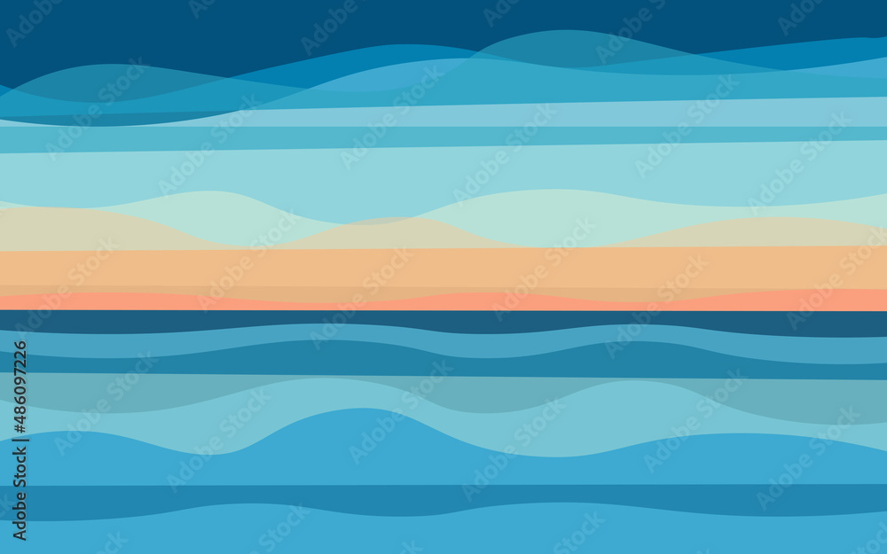 Sunset on the sea, abstract background in blue-orange tones with a sense of perspective