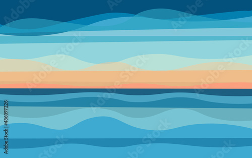 Sunset on the sea, abstract background in blue-orange tones with a sense of perspective