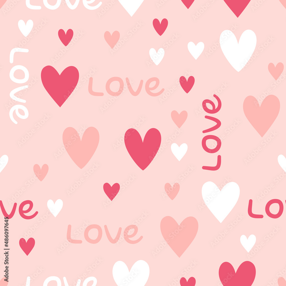 Seamless pattern cute hearts and love phrase Seamless pattern cute hearts and love phrase