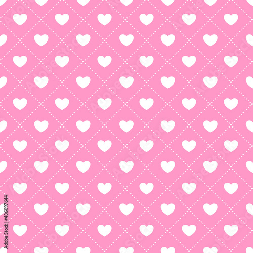 Seamless geometric diamond pattern with hearts on pink background