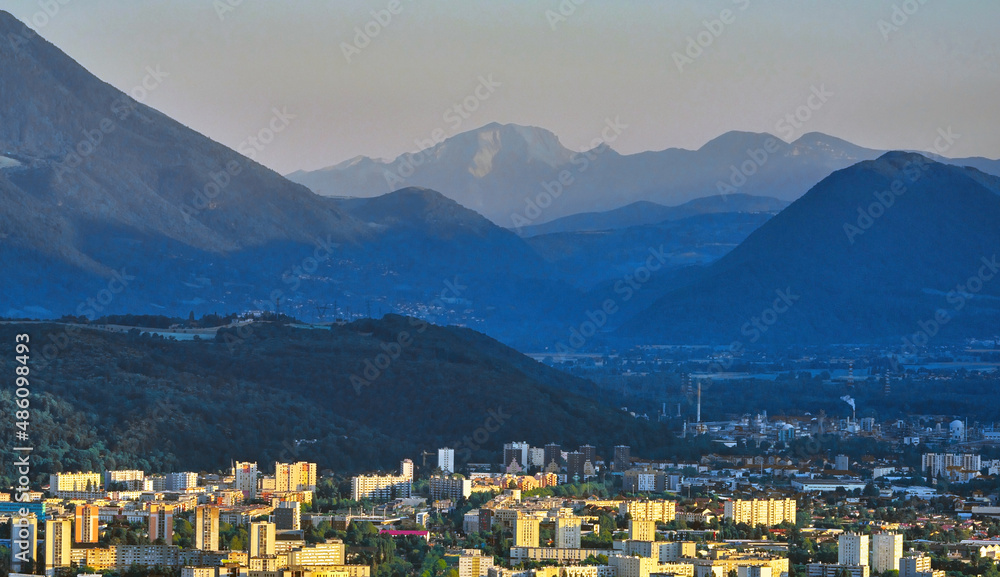 Aerial view on Grenoble city, France