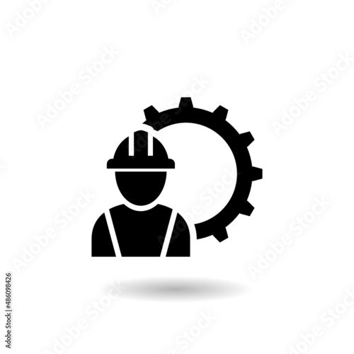 Gear worker icon with shadow