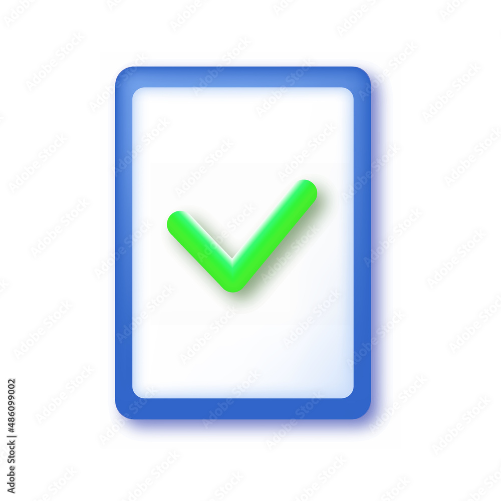 3d checked document button. Vector 3d checked document button. Vector