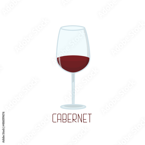 A glass of red Cabernet wine. Cartoon-style vector illustration with lettering