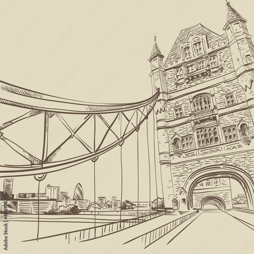Obraz premium London bridge hand drawn sketch, vector illustration