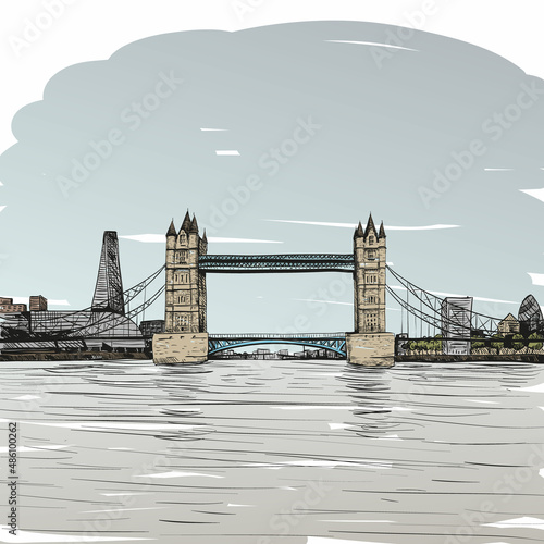 London bridge hand drawn sketch, vector illustration
