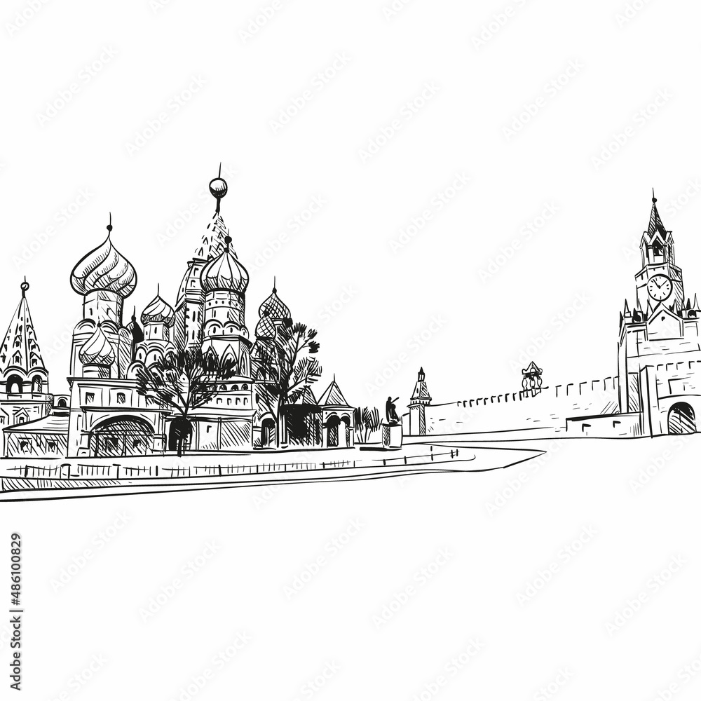 Saint Basil's Cathedral hand drawn sketch, vector illustration
