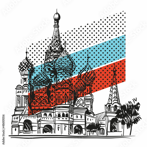 Saint Basil's Cathedral hand drawn sketch, vector illustration