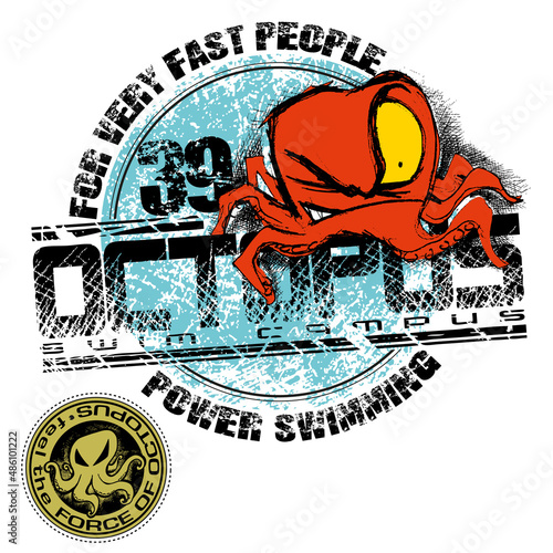 Octopus with one eye shut mascot of a swimming team. Swimming mascot illustration concept.