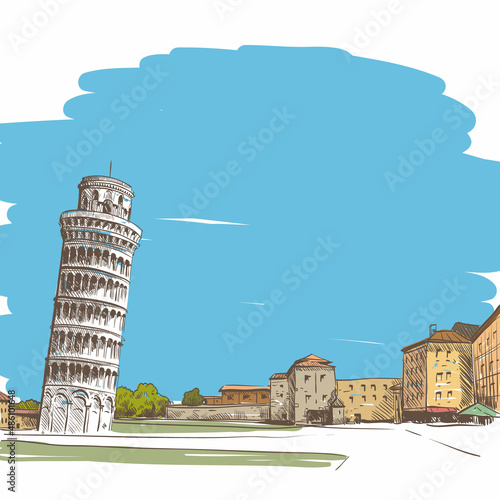 Pisa. Italy. Hand drawn, vector illustration