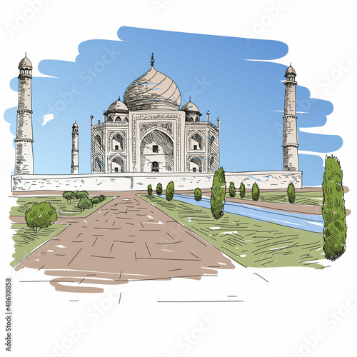 Taj Mahal. India. Hand drawn vector illustration