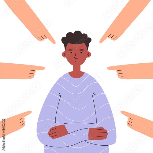 Bullying teenage, racism, bullying african american guy because of the color of the skin.