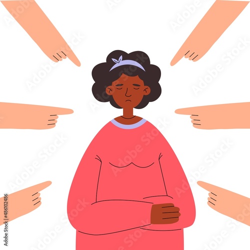 Bullying teenage, racism, bullying african american girl because of the color of the skin.