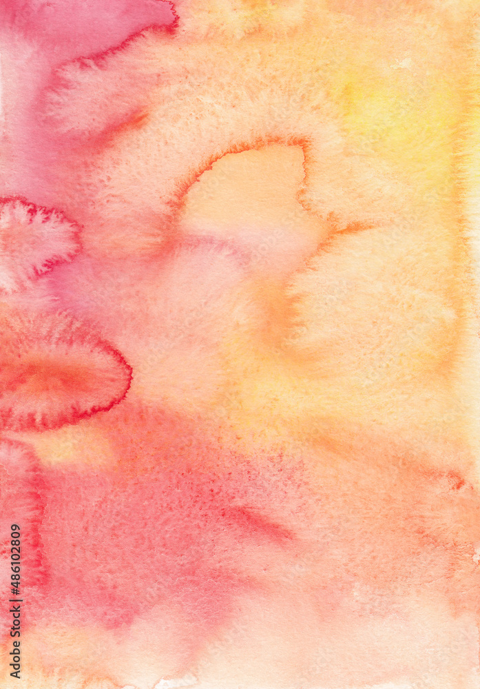 Fototapeta premium Watercolor yellow and red background painting. Watercolour liquid texture, stains on paper. Hand painted backdrop.
