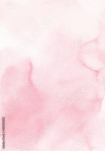 Watercolor pastel pink background texture. Watercolour backdrop. Light rose color stains on paper, hand painted.