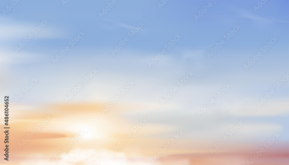 Morning sky, Horizon Spring sky scape in blue and yellow colour,Vector of nature sky in sunny day Summer, Horizon Natural banner background for World environment day, Save the earth or Earth day