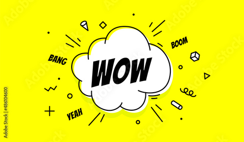 Banner Wow. Banner, speech bubble, poster and sticker concept, geometric style with text Wow. Explosion design, message speech bubble wow for banner, poster, web. Vector Illustration