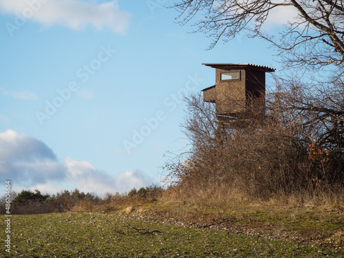 Hunting tower hide on a hilll in burgenland photo