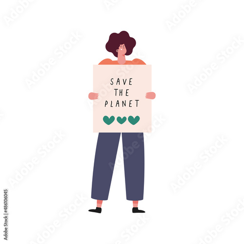 female ecologist lifting placard