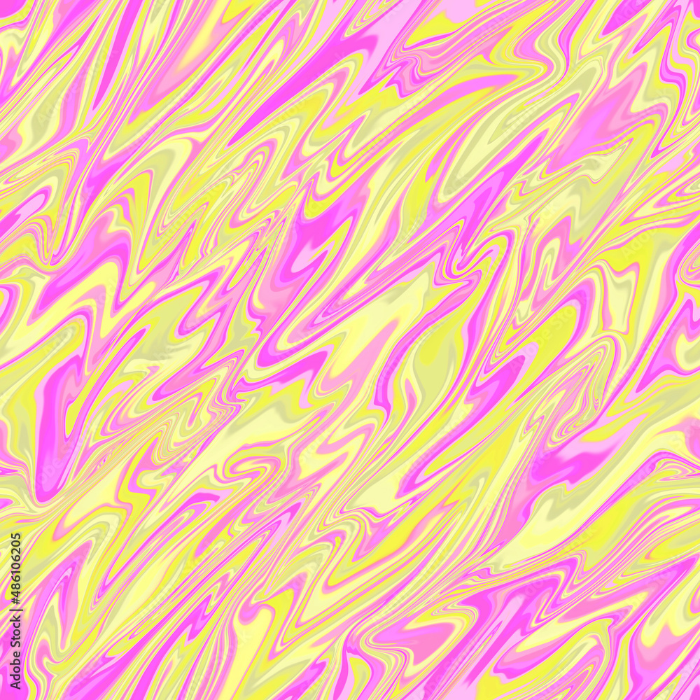 Abstract neon colored seamless background. Liquid flow of colors endless pattern. Futuristic color combination. Digital art. Yellow pink backdrop for presentations and business cards. Wallpaper