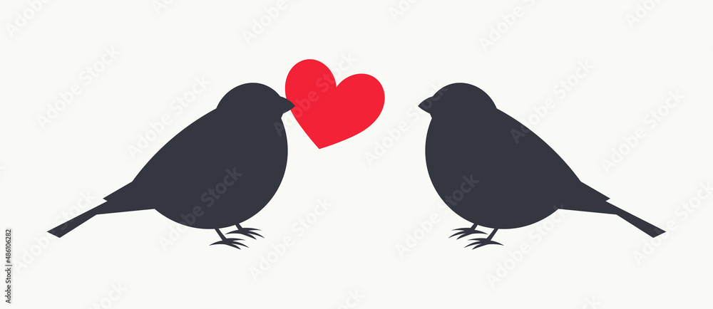 Birds with red Valentine heart. Birds with red Valentine heart.